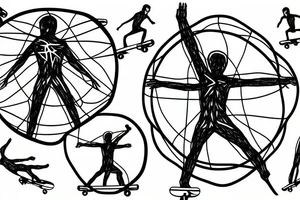 Skateboarder in motion similar to Vitruvian Man tattoo idea