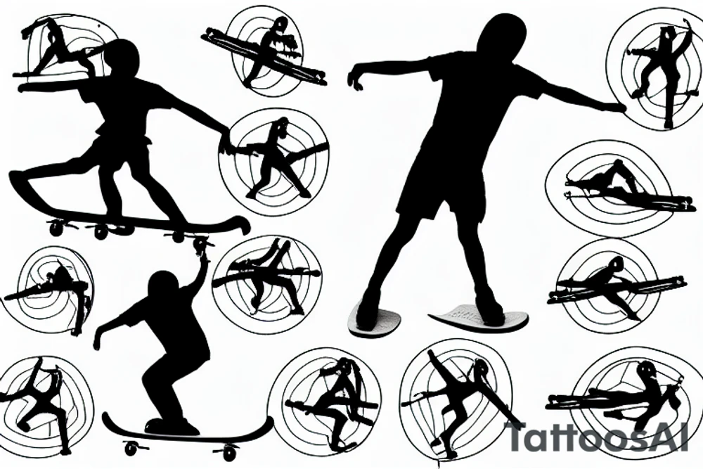 Skateboarder in motion similar to Vitruvian Man tattoo idea