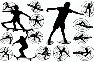 Skateboarder in motion similar to Vitruvian Man tattoo idea