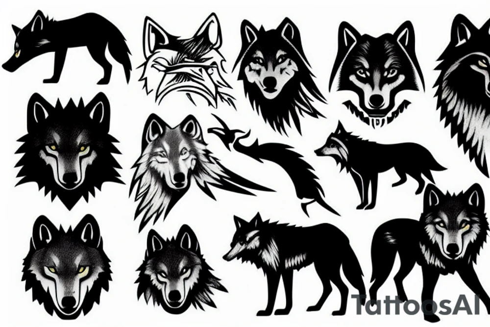 A night seen in the woods with a silhouette of wolves tattoo idea