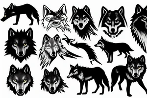 A night seen in the woods with a silhouette of wolves tattoo idea