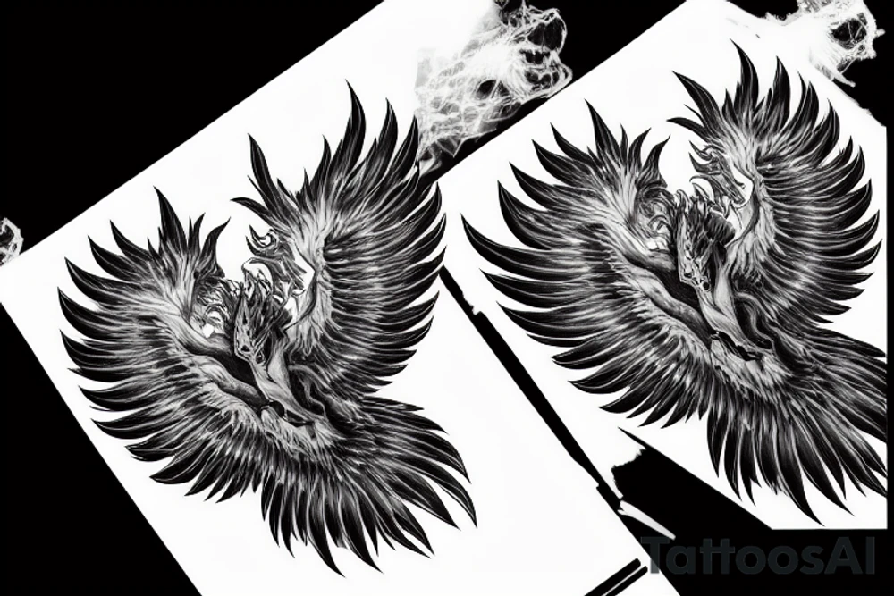 Phoenix rising from ashes of human skulls tattoo idea