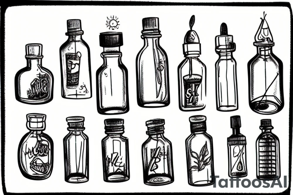 A hop head in a chemist's glass vial tattoo idea