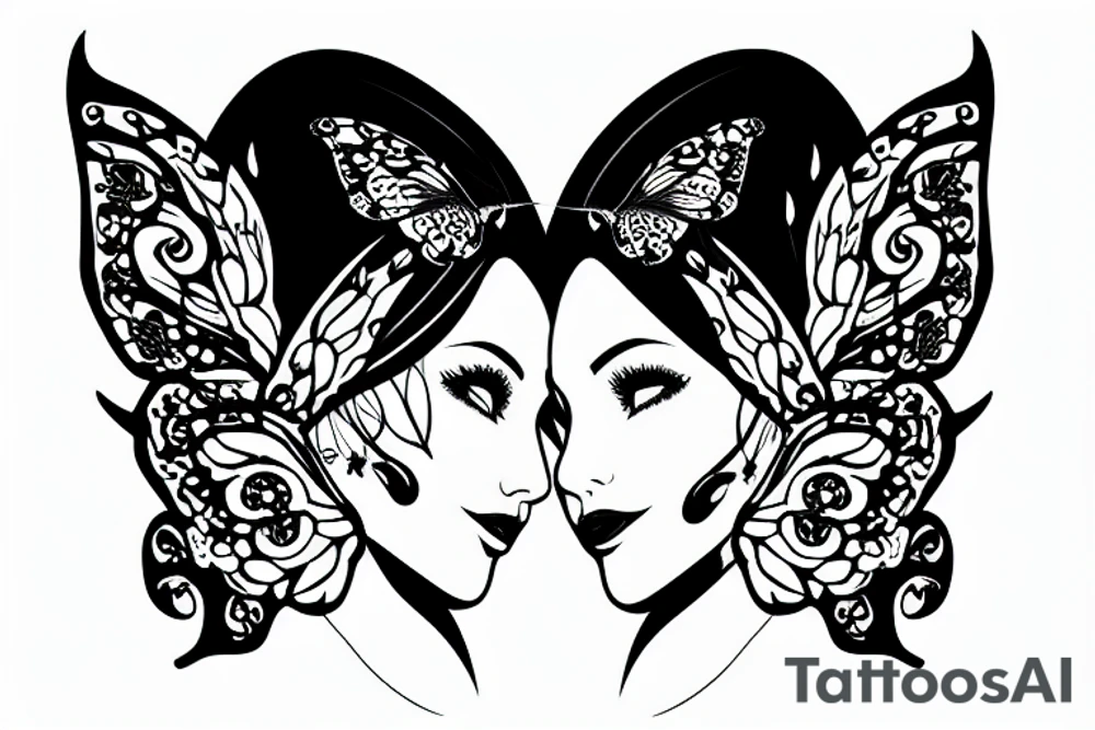 lady's head with butterfly wings and elf ears tattoo idea
