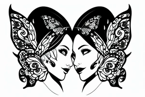 lady's head with butterfly wings and elf ears tattoo idea