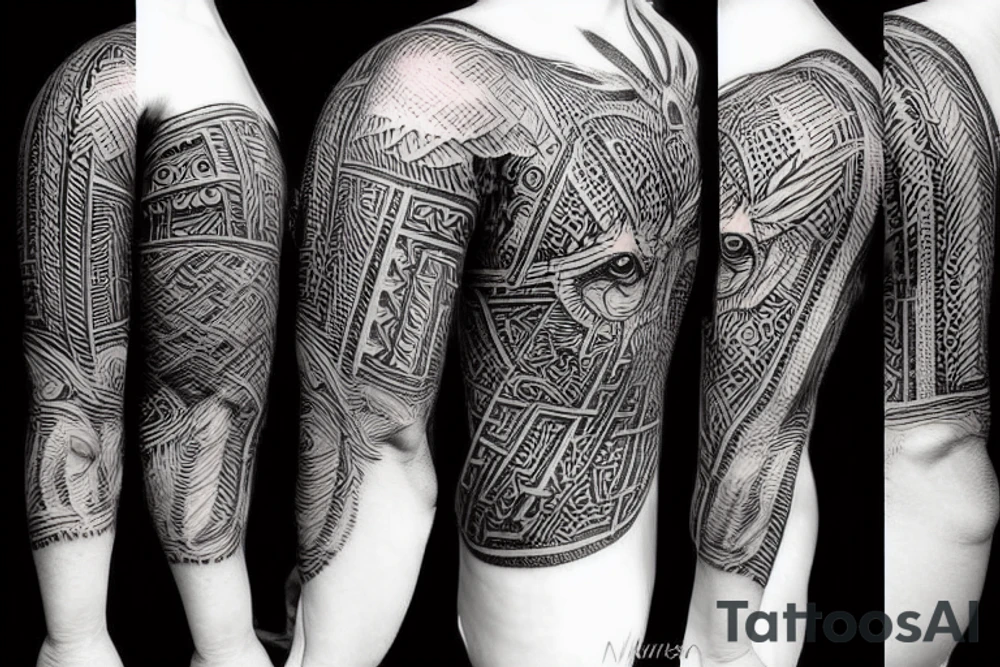 minotaur standing above a maze on the arm tattoo idea
