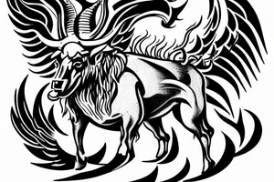 minotaur standing above a maze with flames and wings floating in the sky tattoo idea