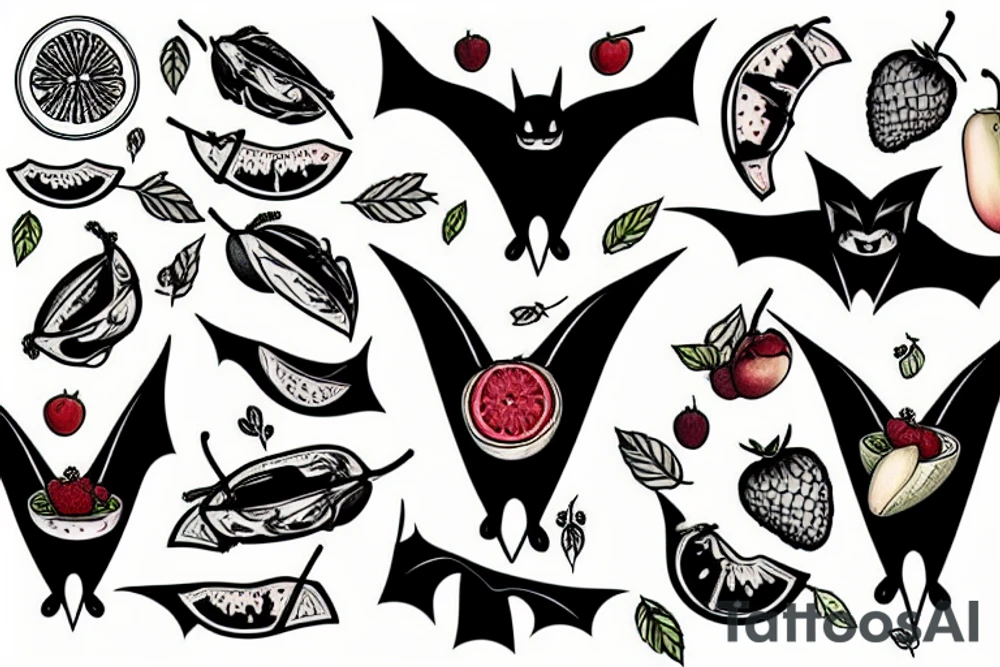 Bat eating fruit tattoo idea