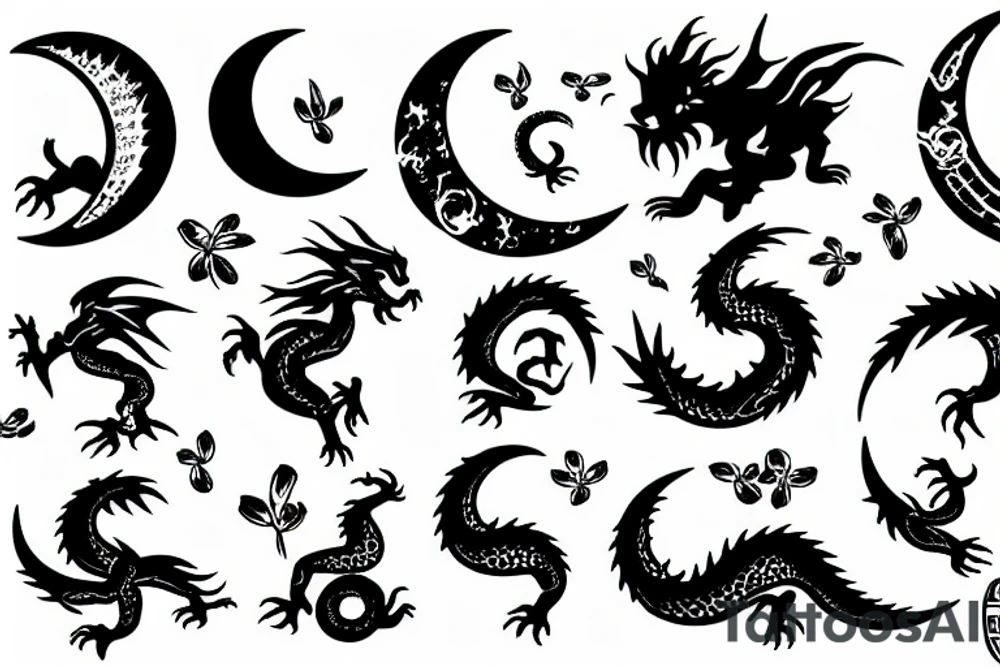 moon and dragon tattoo idea