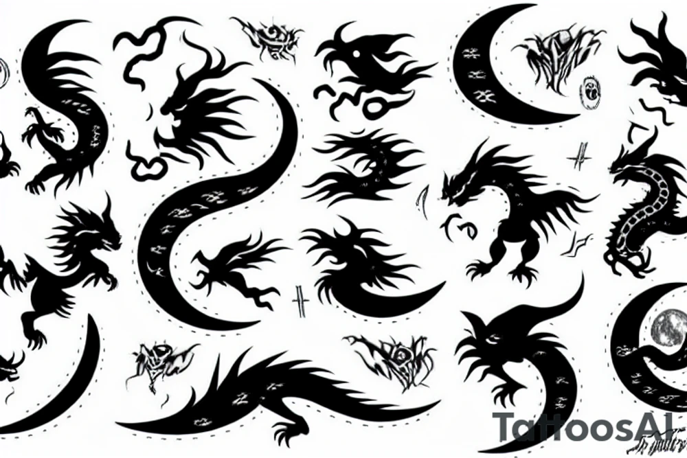 moon and dragon tattoo idea