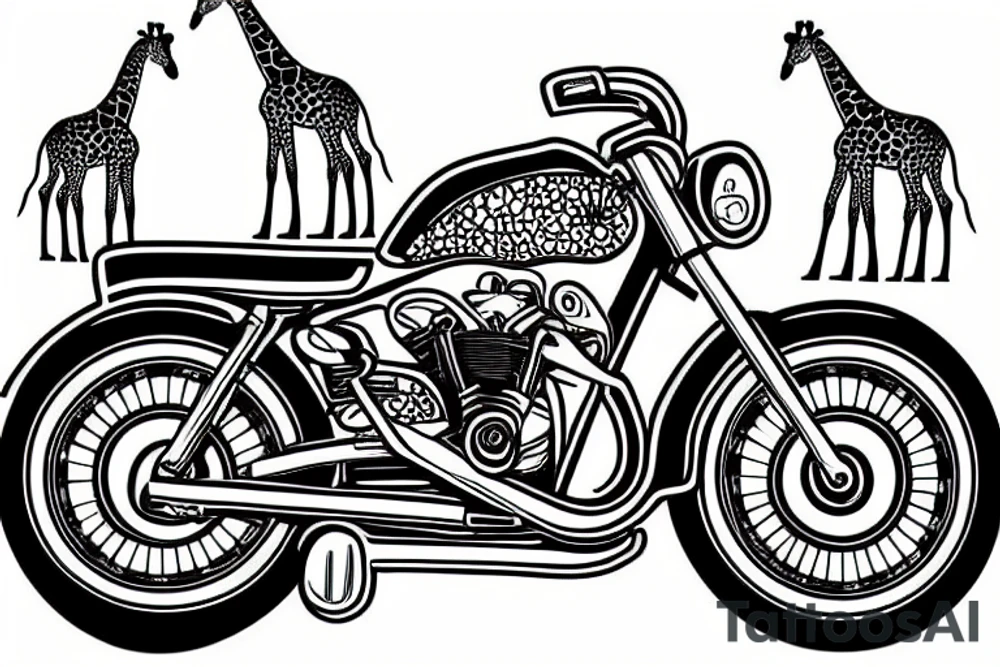 a motorcycle with giraffes for wheels tattoo idea