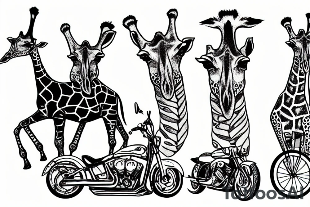 a motorcycle with giraffes for wheels tattoo idea