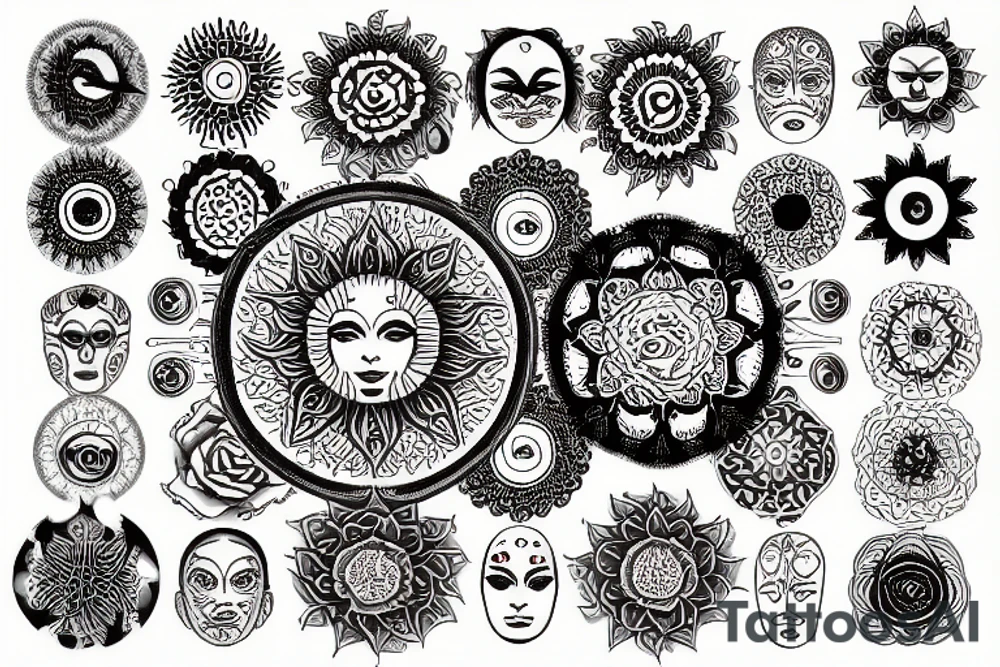 Sun mandala with a face tattoo idea