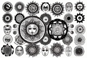 Sun mandala with a face tattoo idea