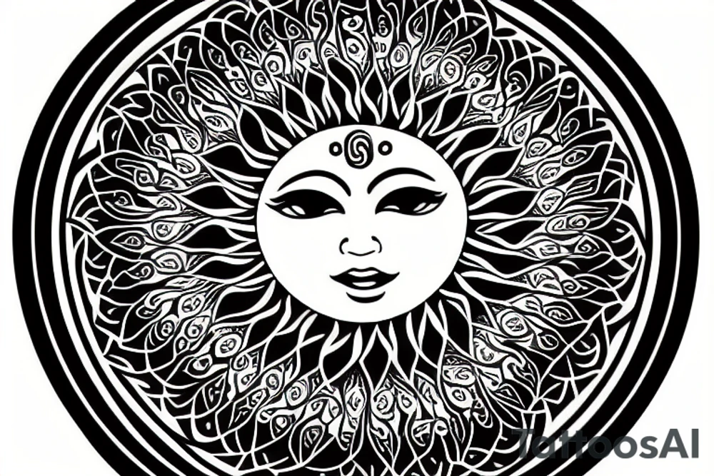 Sun mandala with a face tattoo idea