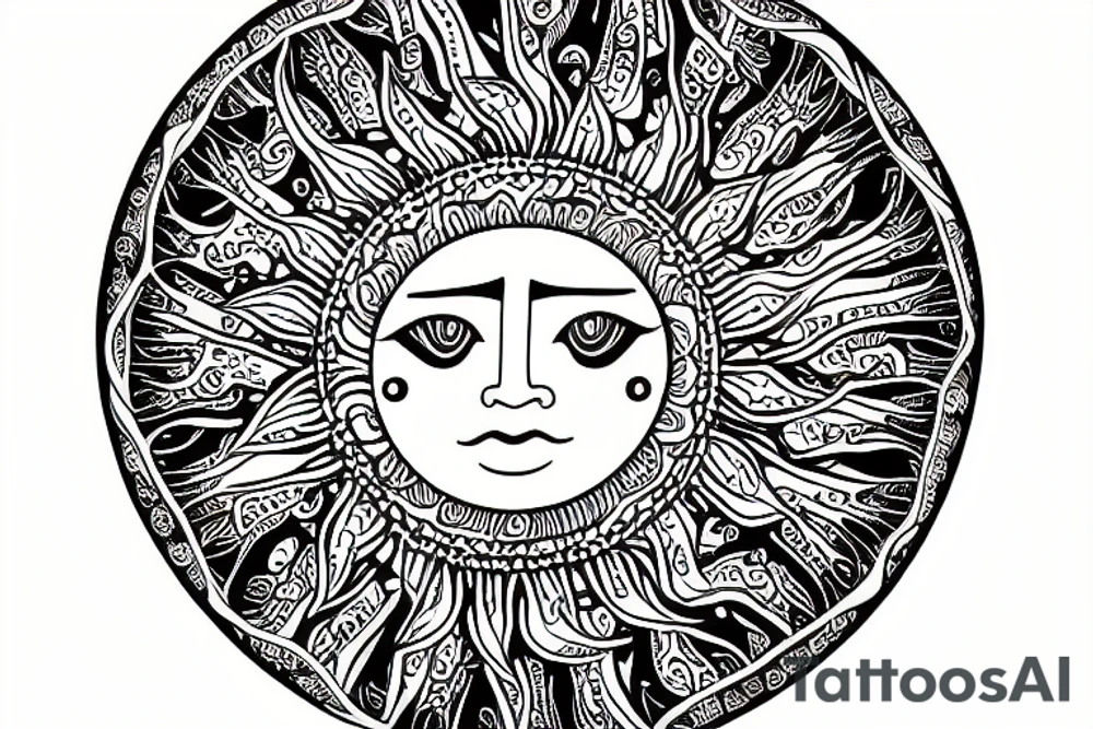 Sun mandala with a face tattoo idea