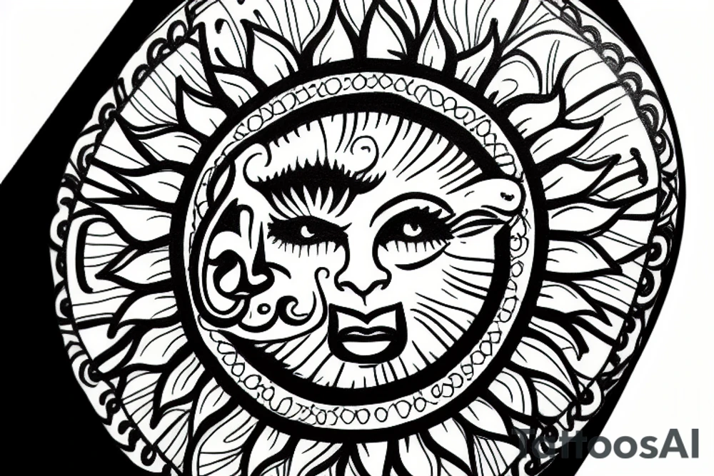 Sun mandala with a face tattoo idea
