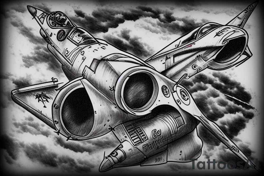 realistic F4 Phantom firing all cannons. jet aircraft, aiming high tattoo idea