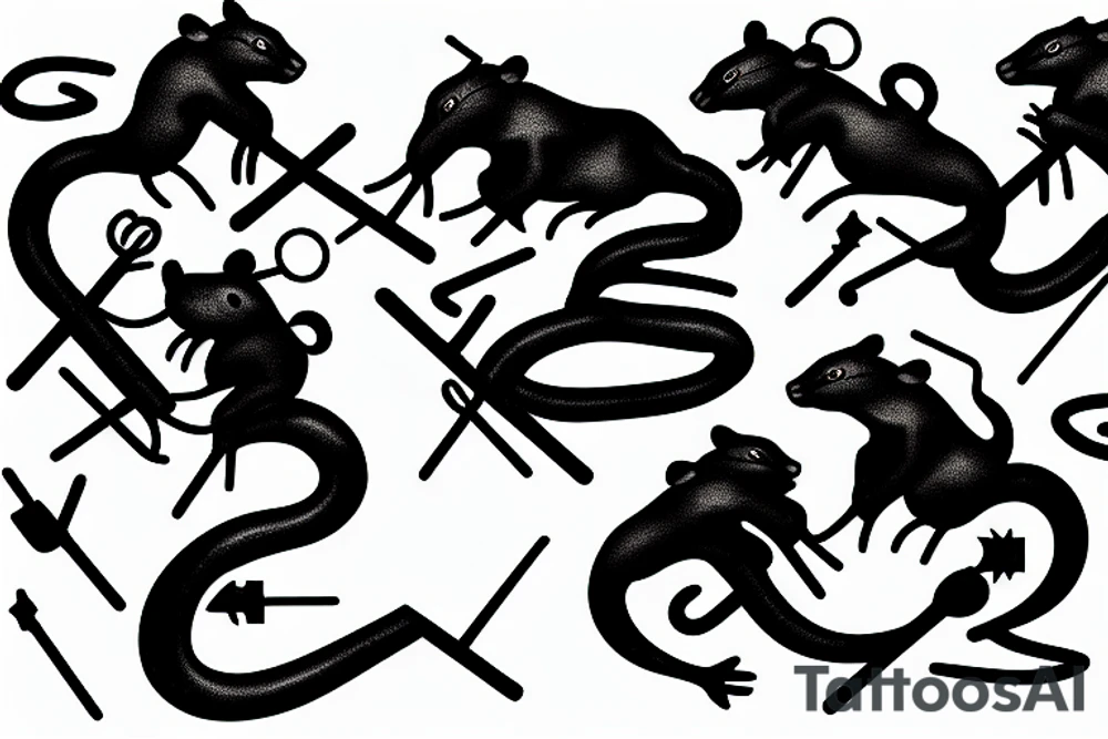 four rats with pitchforks poking a chained eagle tattoo idea