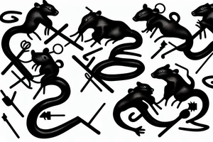 four rats with pitchforks poking a chained eagle tattoo idea