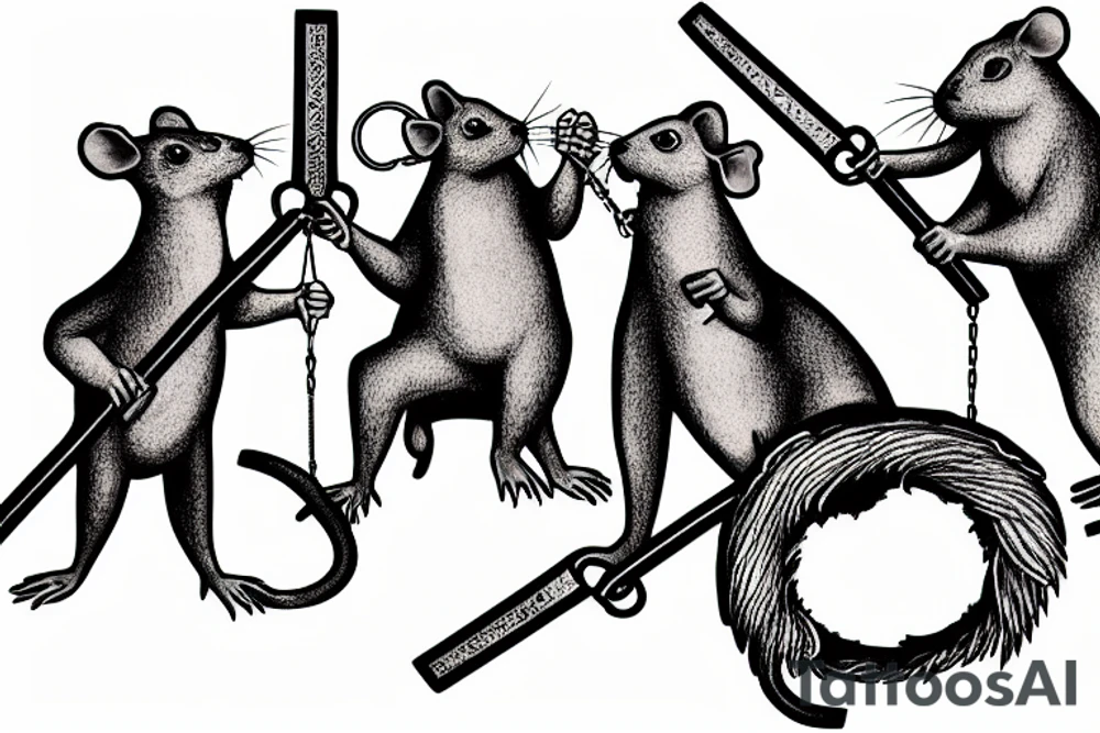 four rats with pitchforks poking a chained eagle tattoo idea