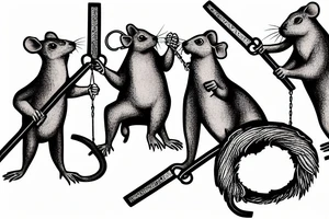 four rats with pitchforks poking a chained eagle tattoo idea