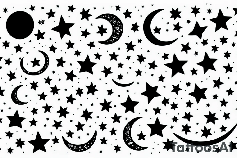 a pretty moon with flowers and stars tattoo idea