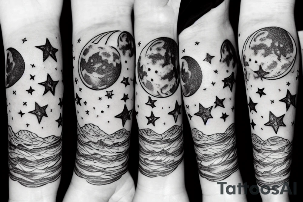 a pretty moon with flowers and stars tattoo idea