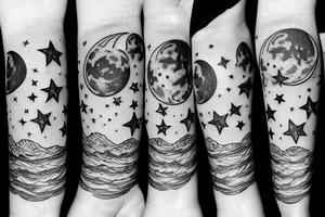 a pretty moon with flowers and stars tattoo idea