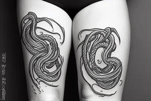 SEA SNAKE WRAPPED AROUND LEG SPEWING A WHIRLPOOL FROM ITS MOUTH tattoo idea