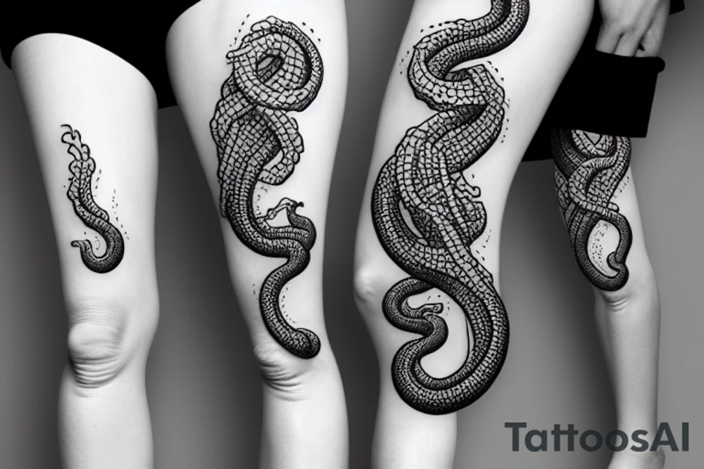 SEA SNAKE WRAPPED AROUND LEG SPEWING A WHIRLPOOL FROM ITS MOUTH tattoo idea
