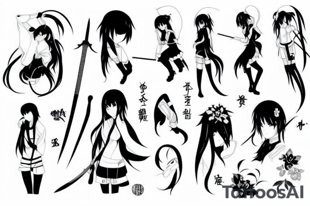 anime girl with sword tattoo idea
