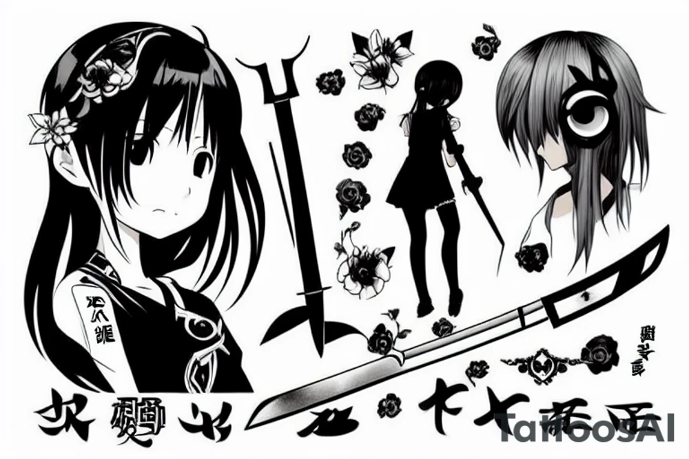 anime girl with sword tattoo idea