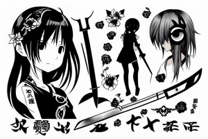 anime girl with sword tattoo idea