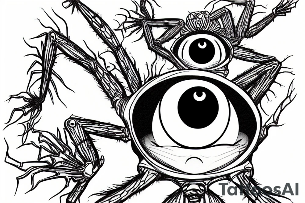 a spider with eyes all over the legs and the head is also a bigger eye tattoo idea