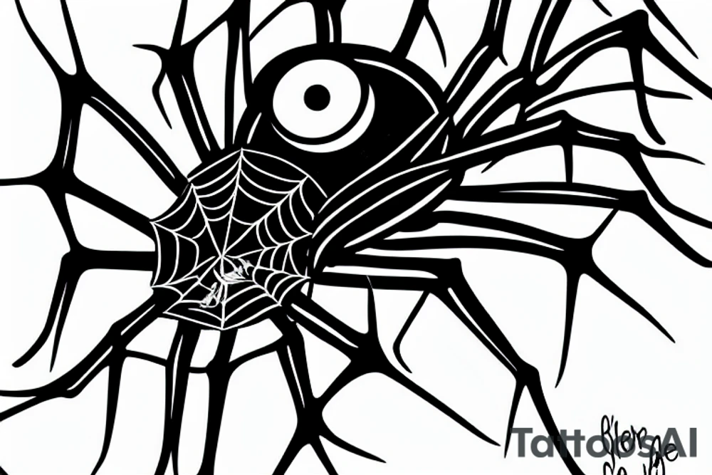 a spider with eyes instead of a head. the legs are long and stretch out like nerve cells and turn into bananas at the end tattoo idea