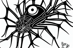 a spider with eyes instead of a head. the legs are long and stretch out like nerve cells and turn into bananas at the end tattoo idea