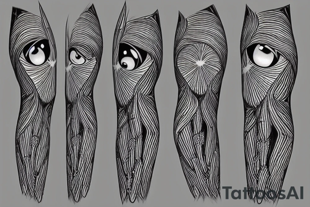 a spider with eyes instead of a head. the legs are long and stretch out like nerve cells and turn into bananas at the end tattoo idea