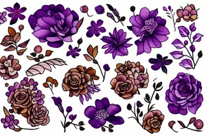 Bed of flowers in brown and purple. Small flowers and some large flowers. tattoo idea