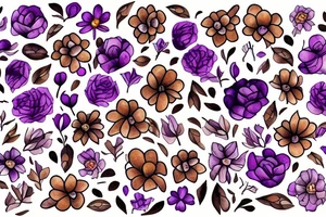 Bed of flowers in brown and purple. Small flowers and some large flowers. tattoo idea