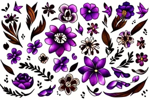Bed of flowers in brown and purple. Small flowers and some large flowers. tattoo idea