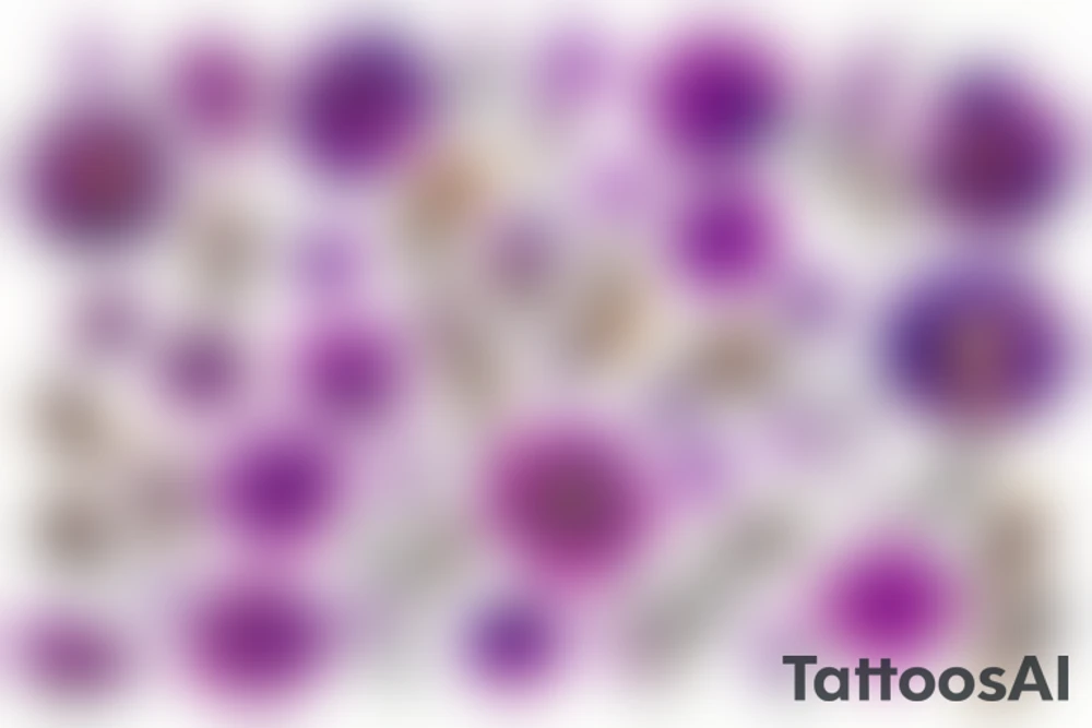 Bed of flowers in brown and purple. Small flowers and some large flowers. tattoo idea
