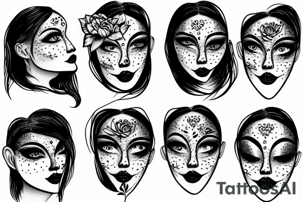 landscape with aurora lady face tattoo idea