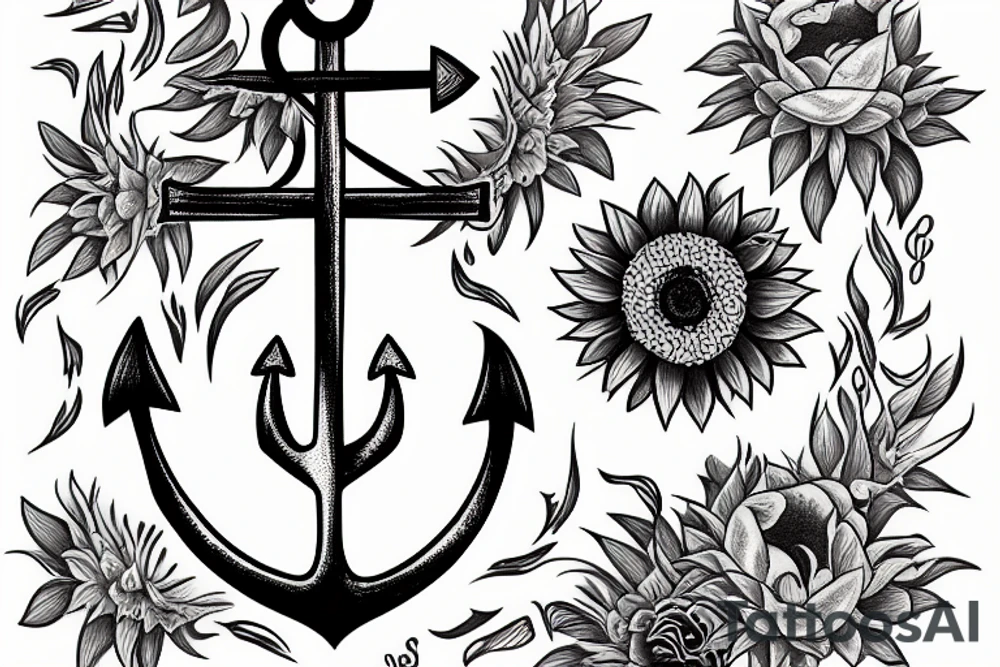 An anchor and two sunflowers tattoo idea