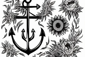 An anchor and two sunflowers tattoo idea
