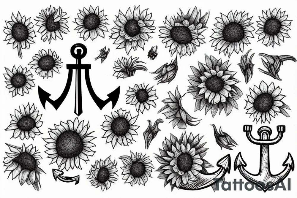 An anchor and two sunflowers tattoo idea