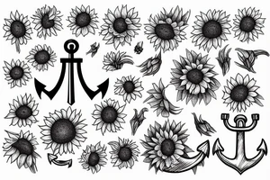 An anchor and two sunflowers tattoo idea
