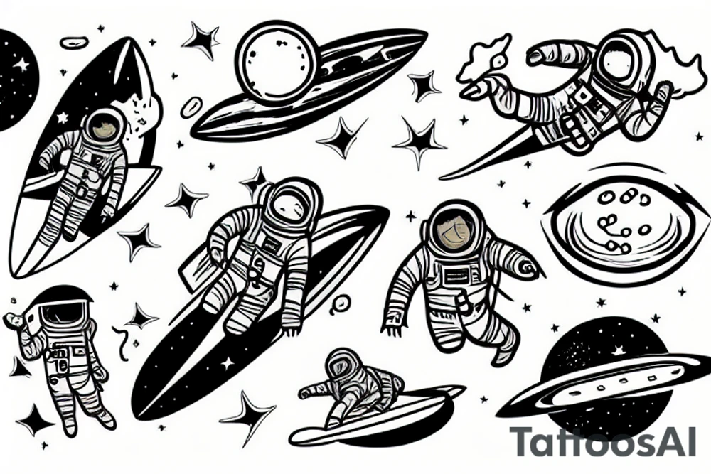 astronaut surfing a galaxy wave tattoo idea