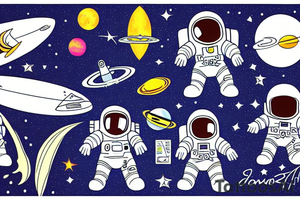 astronaut surfing a galaxy wave tattoo idea