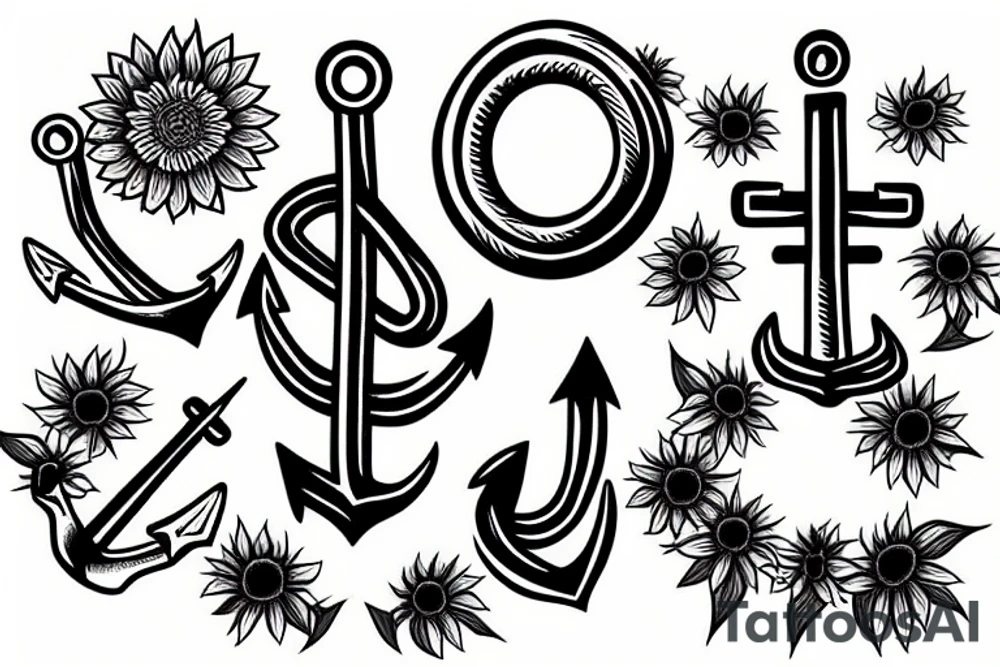 An anchor and two sunflowers tattoo idea